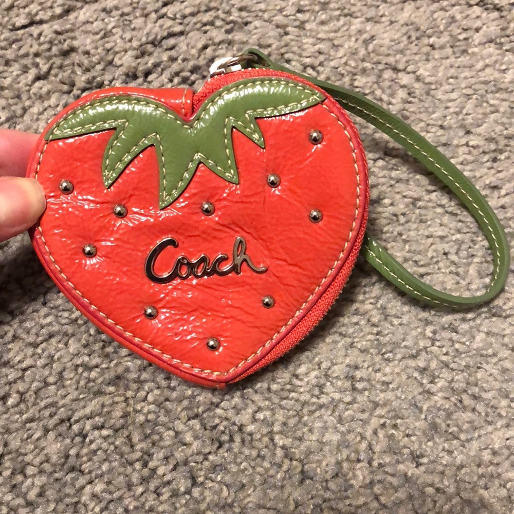 Never used Strawberry heart Coach wristlet/keychain